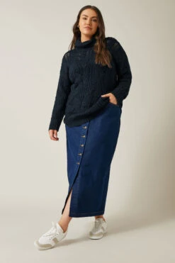 EVANS Curve Navy Blue Roll Neck Knitted Jumper -Evans Boutique fb9dc015 d082 41 615522 C