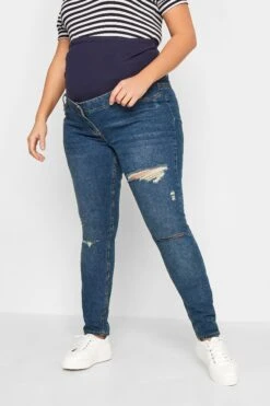 LTS Tall Maternity Mid Blue Distressed AVA Stretch Skinny Jeans