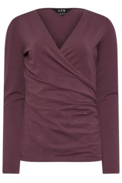 LTS Tall Burgundy Red Long Sleeve Wrap Top -Evans Boutique fbe13519 9001 4c 354939 X