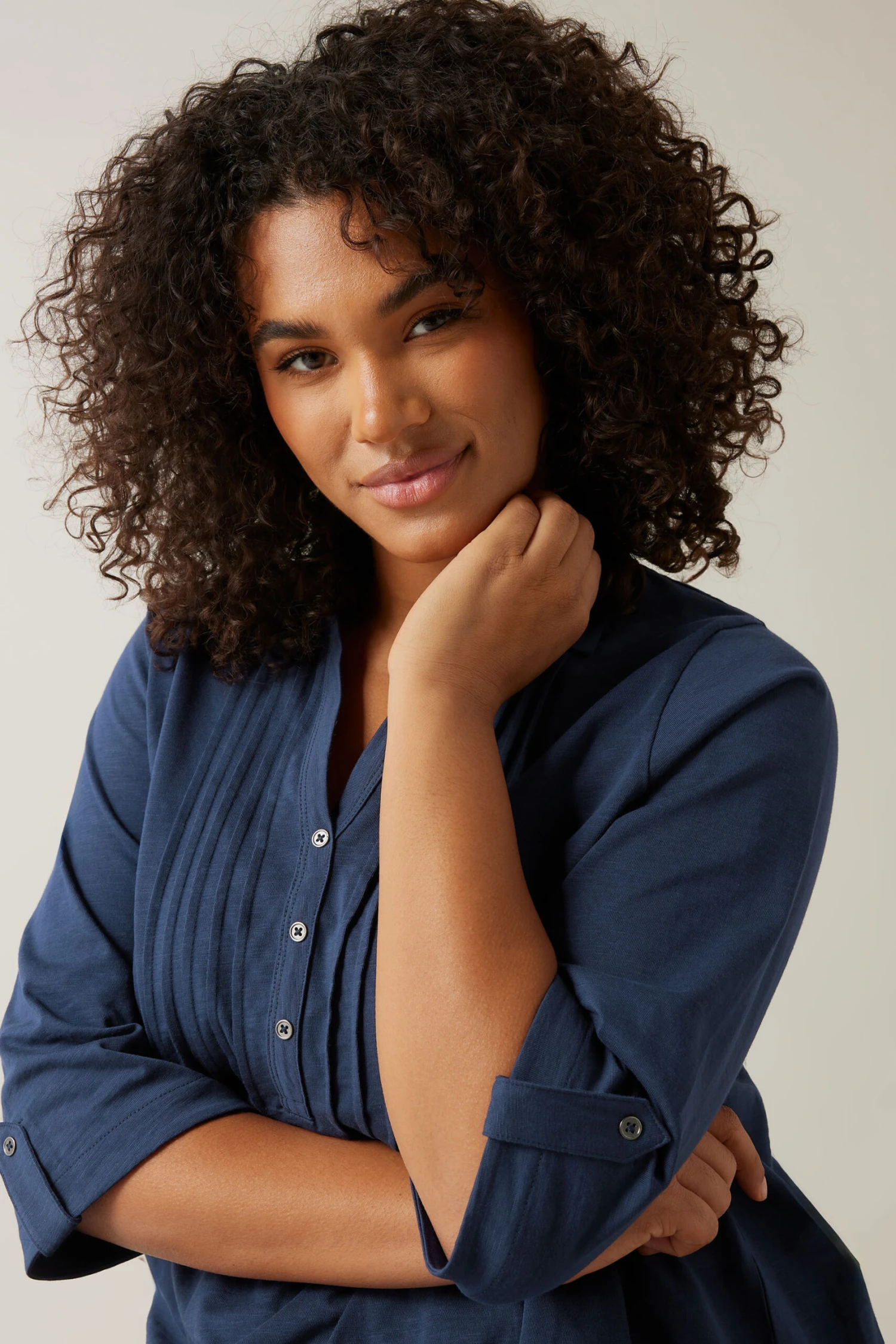 EVANS Curve Navy Blue Pintuck Henley Top 6 EVANS Curve Navy Blue Pintuck Henley Top – Image 4