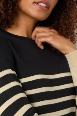 M&Co Black & Cream Stripe Crew Neck Jumper -Evans Boutique fd34d276 f8c8 47 502457 D