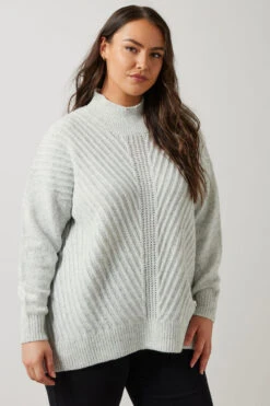 EVANS Curve Light Grey Knitted High Neck Jumper -Evans Boutique fd4e89ea 687b 45 615526 D