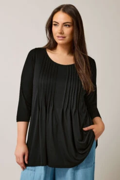 EVANS Curve Black Pintuck Modal Rich Top