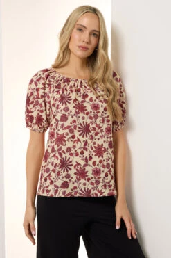 LTS Tall Coral Red Floral Print Tie Front Top 9 LTS Tall Coral Red Floral Print Tie Front Top -Evans Boutique fde96a04 1345 43 356591 A