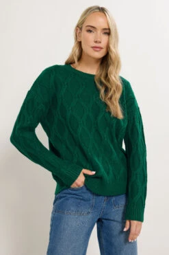 LTS Tall Dark Green Cable Knit Jumper