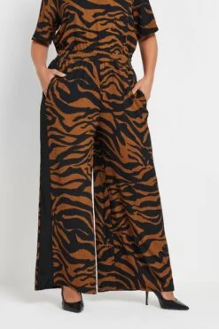 YOURS - Pantalon Wide Leg à Poches Marron & Noir Zébré
