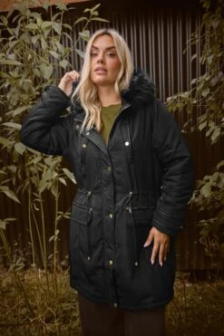 YOURS - Manteau Parka Noir Capuche Fausse Fourrure