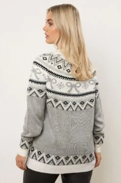 YOURS Curve Pull Gris à Nœud Fairisle -Evans Boutique fe747db6 4358 4c 280755 C