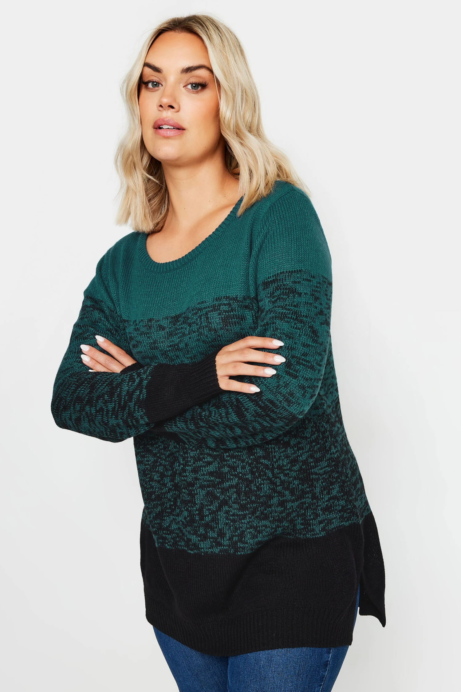 YOURS - Pull Vert Sarcelle Design Block De Couleur 3 YOURS - Pull Vert Sarcelle Design Block De Couleur