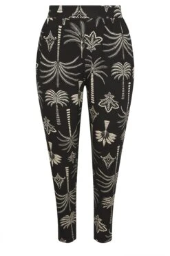 YOURS - Pantalon Sarouel Noir Palmiers à Poches -Evans Boutique ff31d8ee 3ce8 4d 310134 X
