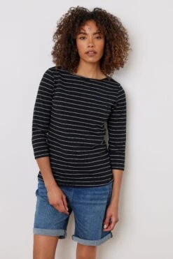 M&Co Black Stripe Cotton Blend Top