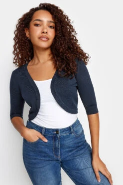 M&Co - Cardigan Bleu Marine En Maille Croppé