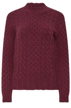 LTS Tall Burgundy Red Cable Knit Frill Jumper -Evans Boutique ffea98fe 0f4c 4a 356380 X